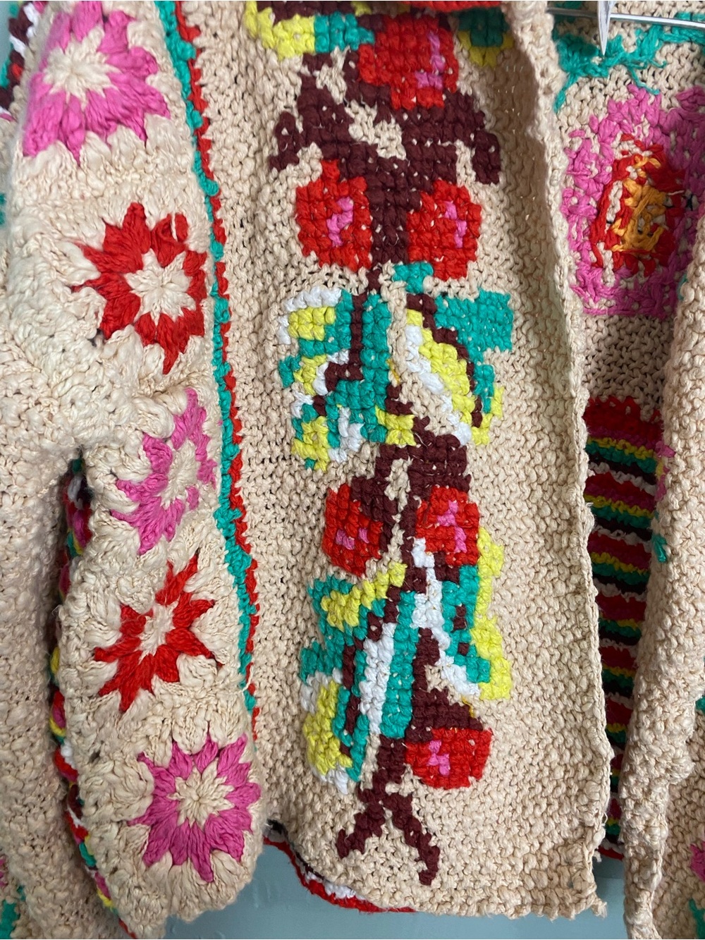 Free People Strawberry Cardi Crochet Cardigan Floral Medium - Picture 5 of 13